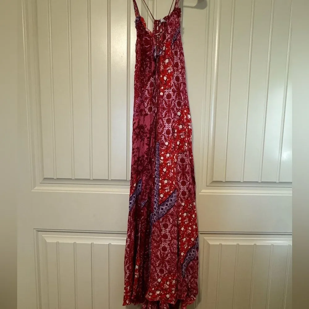 Free People Work Of Art Printed Maxi Slip | XS | Ruby Combo